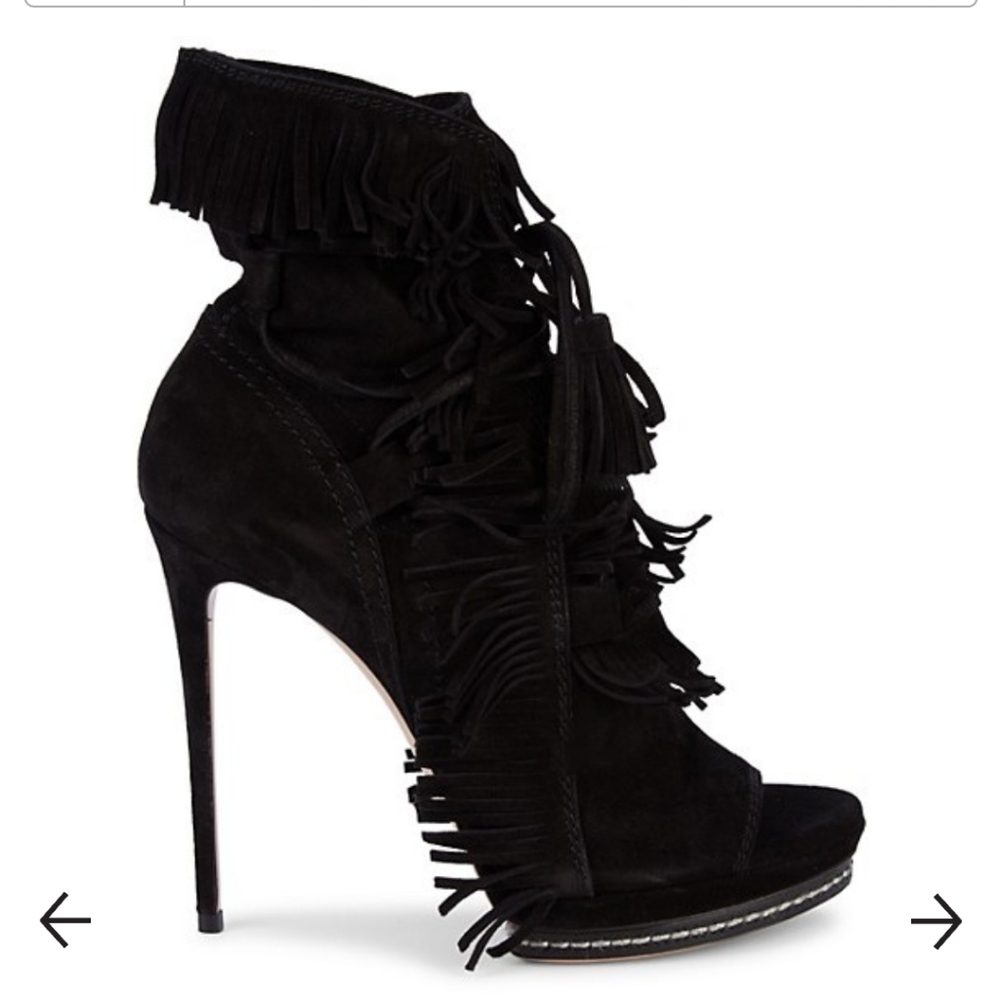 CASADEI Fringe-Trim Suede Bootie Sandals